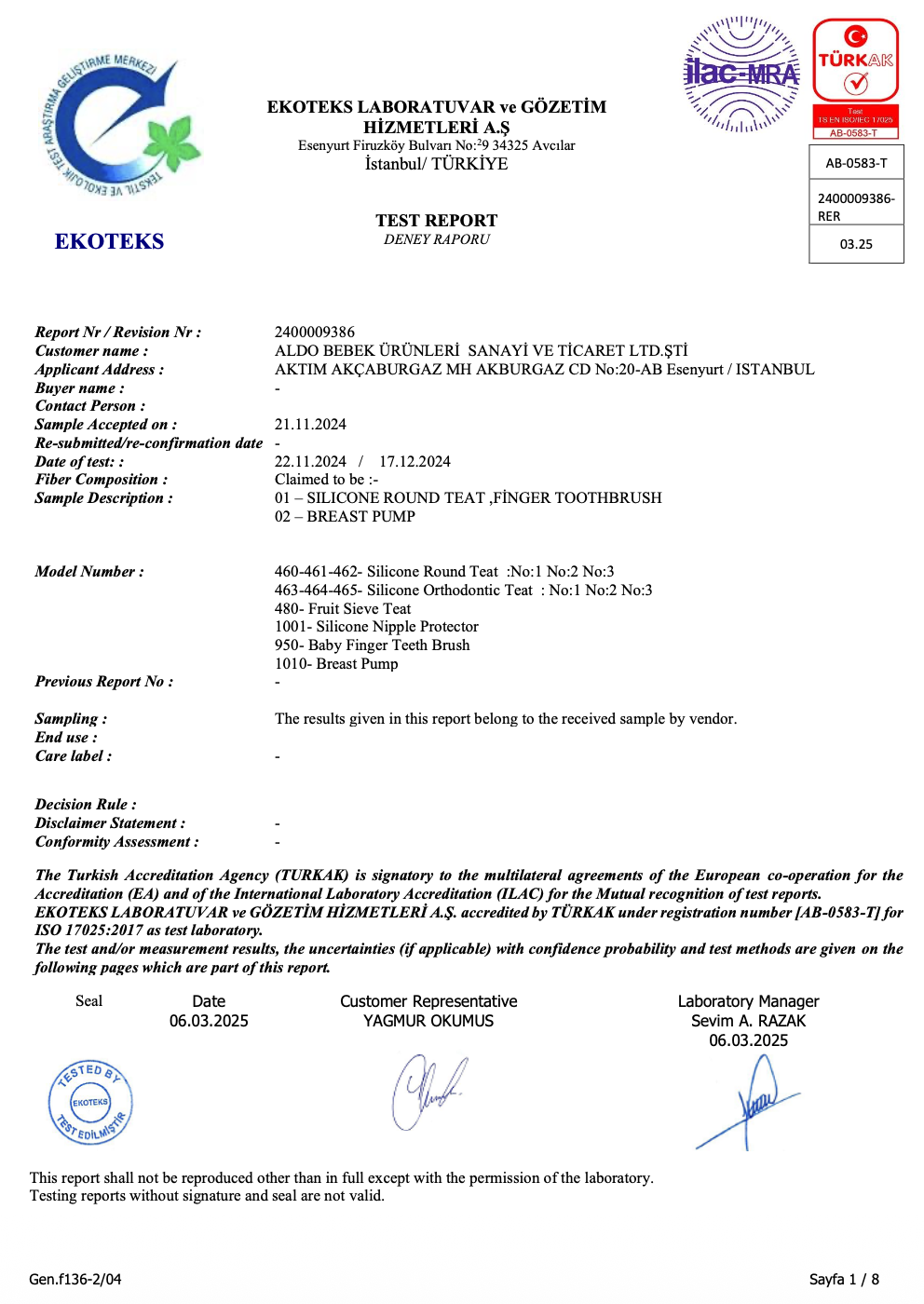 Test Raporu #2400009386 (İngilizce)