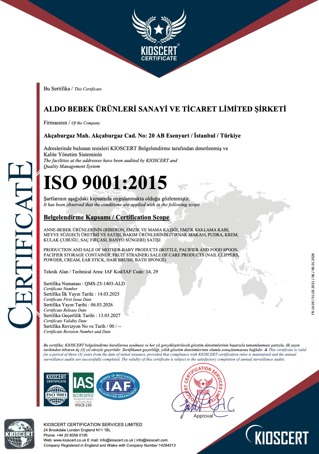 ISO 9001:2015 Kalite Belgesi